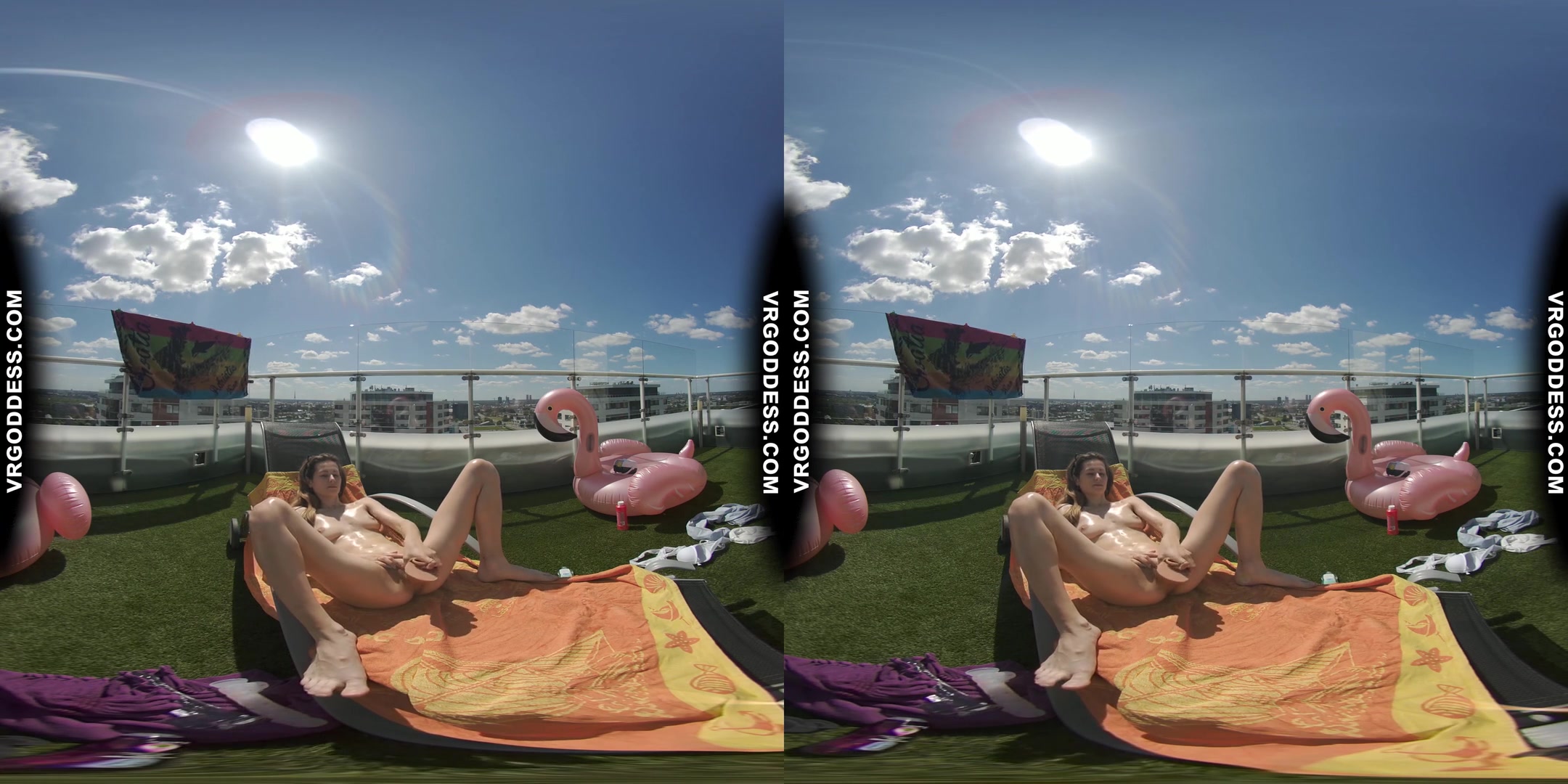 Skinny Model Josie Jilling With A Dildo In The Rooftop Sun