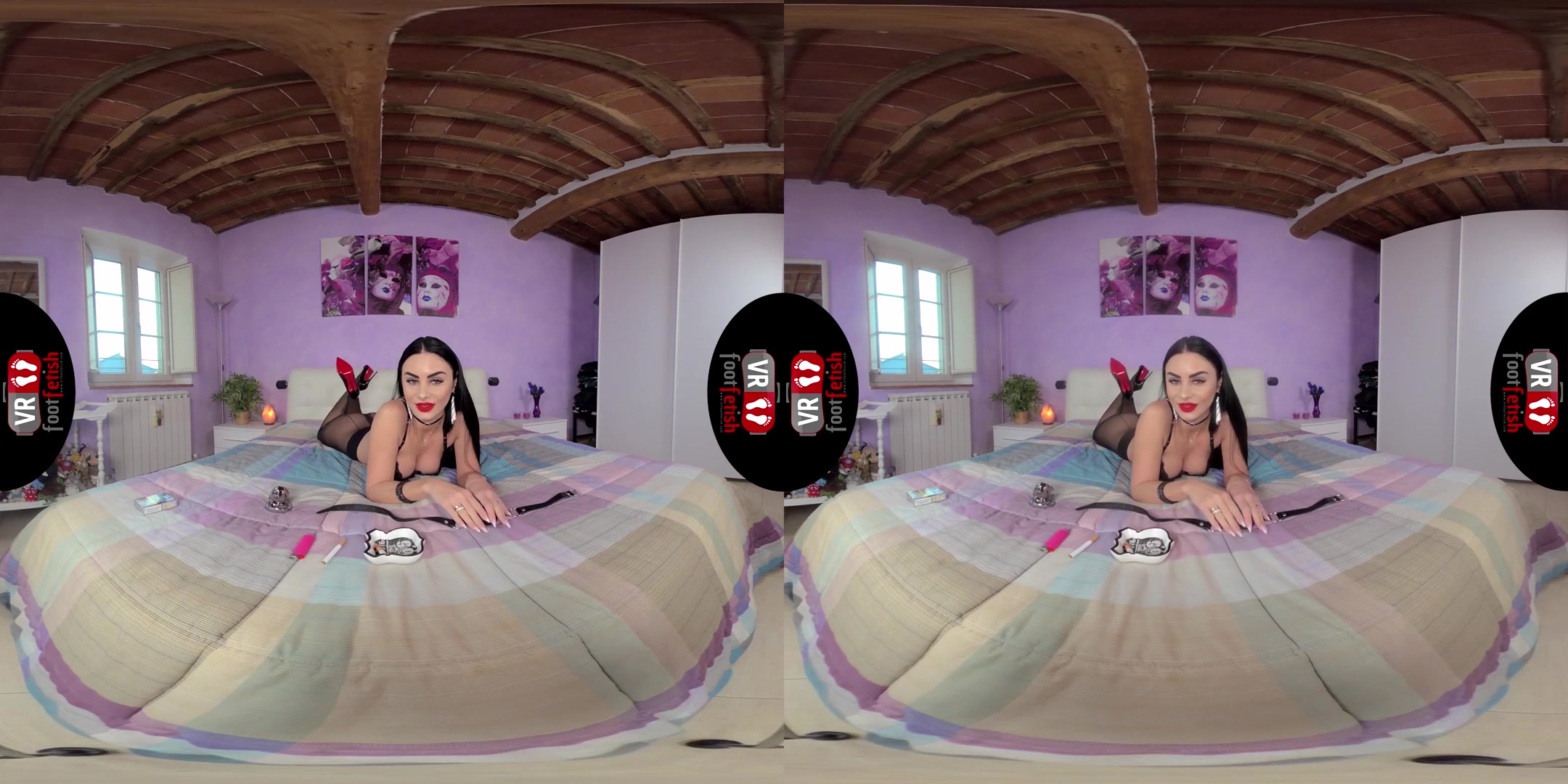 Sensual Goddess Ambra Gives You a Proper Foot Tease in Her Bedroom - Nylons Heels Feet