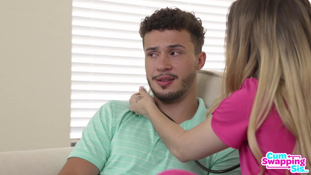 Two skinny nurses have sex with big dick guy