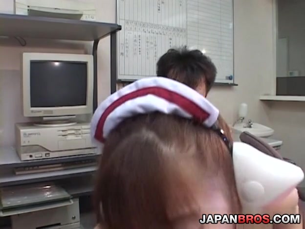 Japanese maid serves the house guest with her tits and cherry