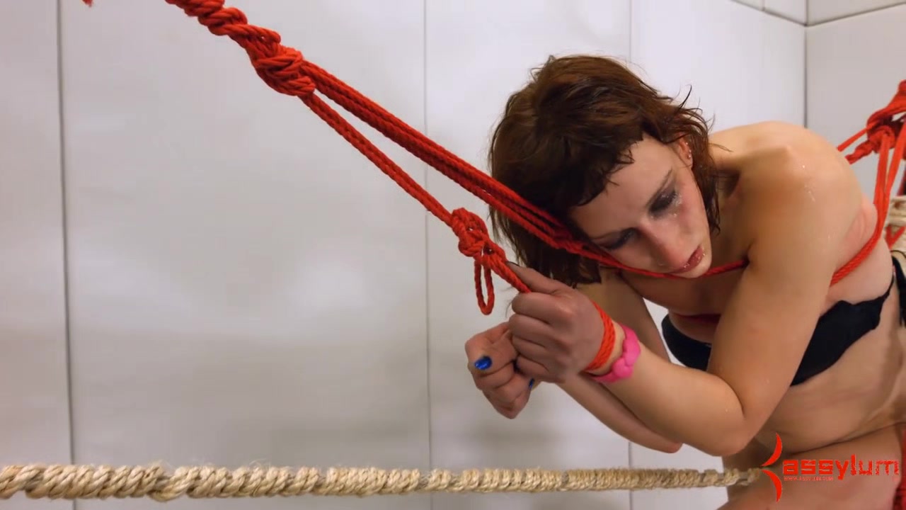 Humiliated sub drinks pee while tied up