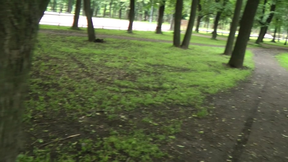 Slut fucks in a public park while in stockings