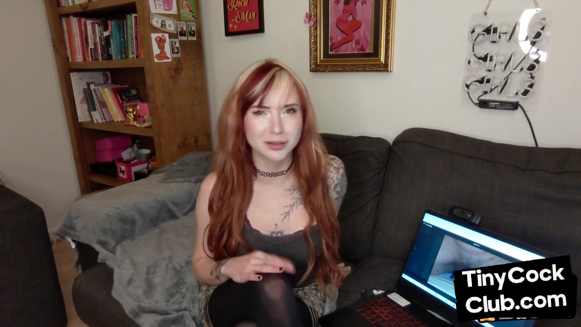 Tattooed SPH solo babe talks dirty in small cock humiliation