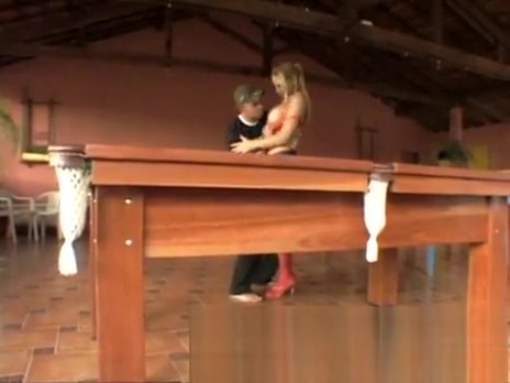 Alessandra slams dude On A Pool Table