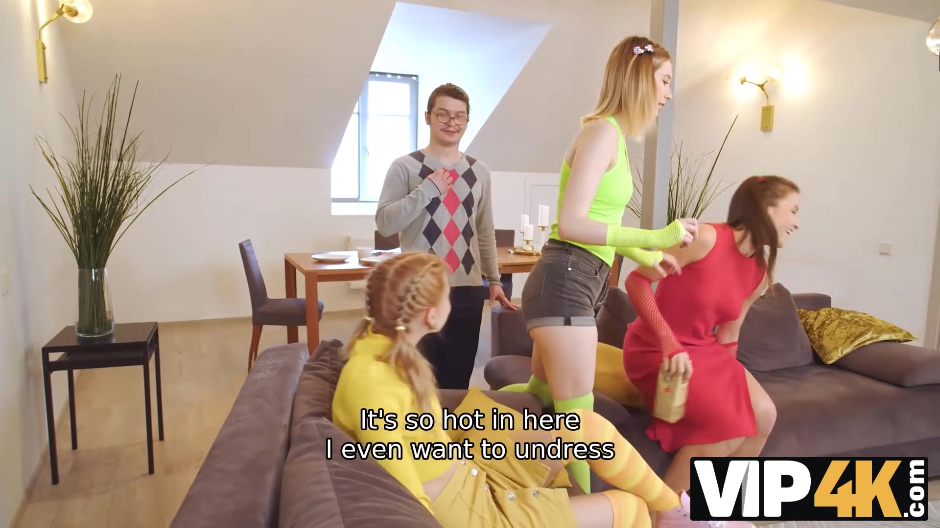 VIP4K. Unlucky man can only watch three beauties licking each other pussies