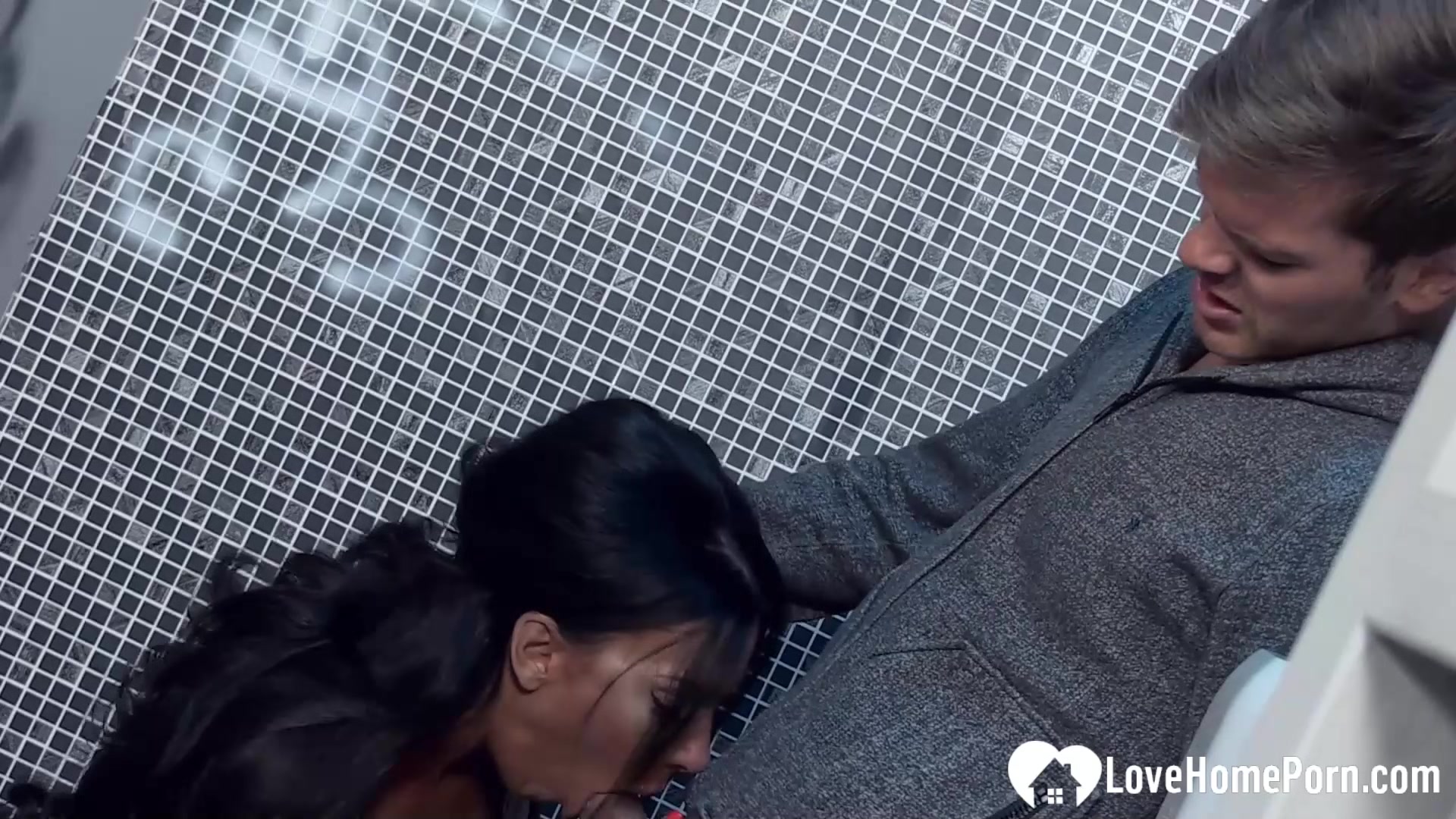Horny beauty fucks a stranger in the bathroom