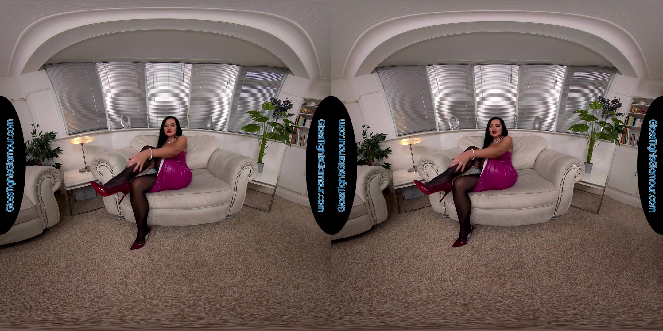 Bonnie Bellotti In Pink Pu Dress With Black Glossy Legwear Sans Gusset Joi - 8k Vr