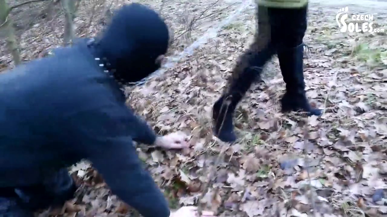 Walking The Doggy In The Cold - Boots Worship femdom Footdom Boots Licking Foot Slave On Leash