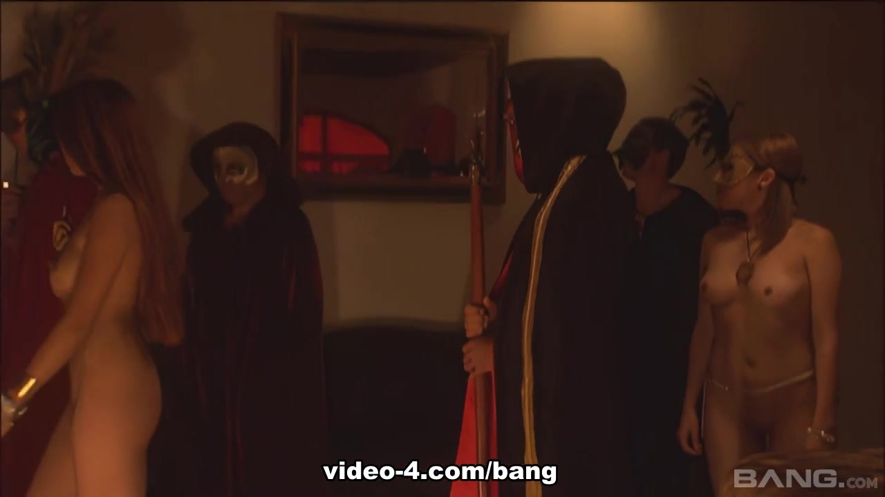 Chained to the bed this masked beauty can still masturbate and cum - BANG!