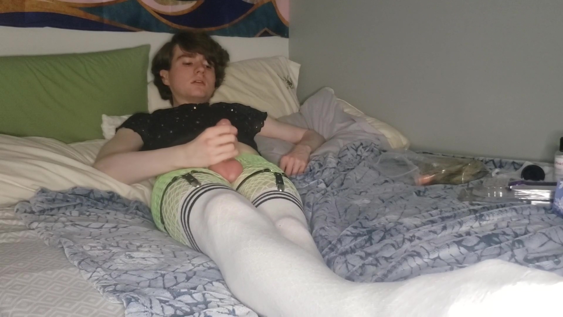 teen 18+ Transgirl Edges While Listening To Chill Beats with Toys