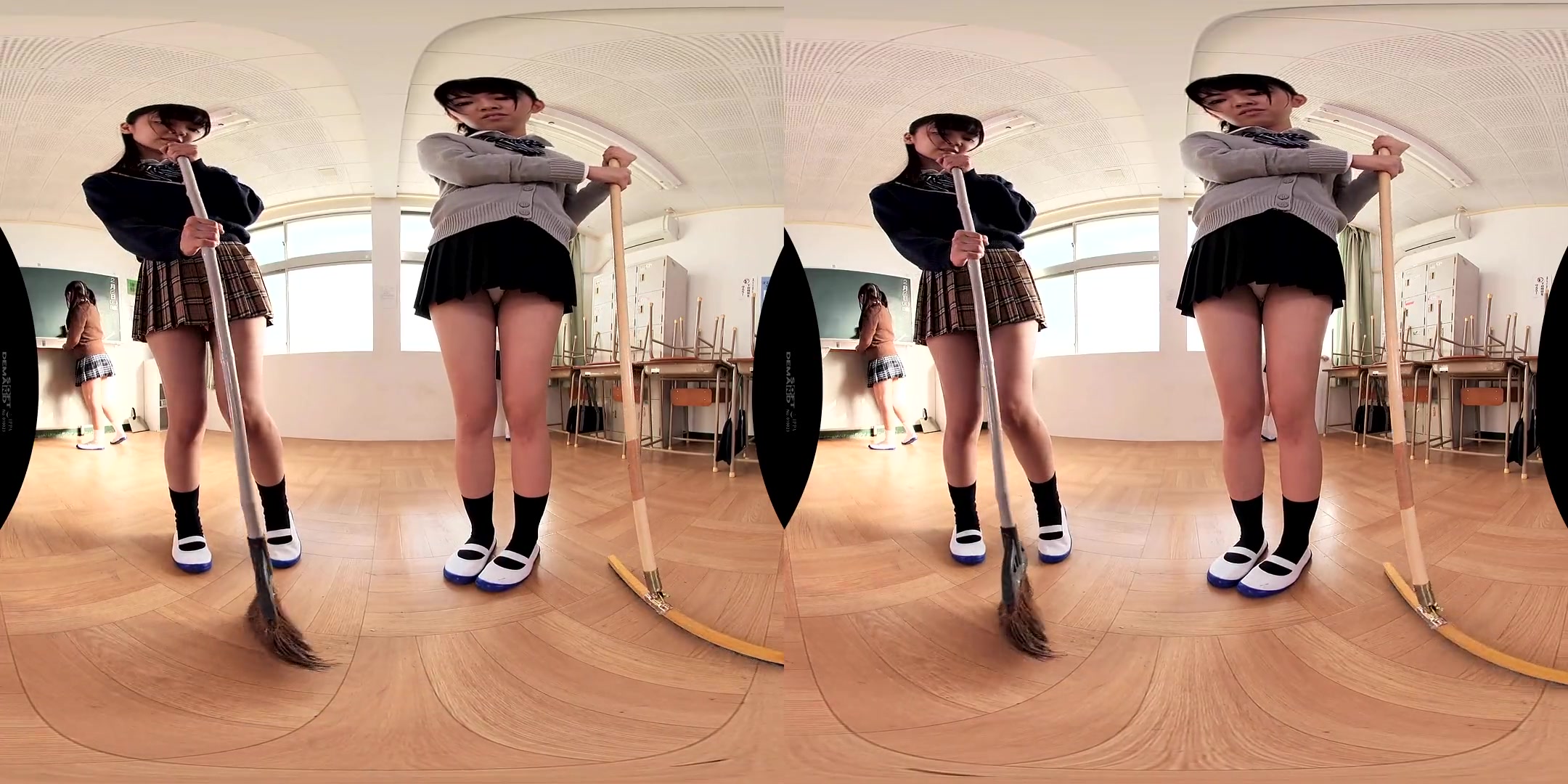 Panty-Shot Action While Cleaning the Floor on their Hands and Knees - Upskirt Panty