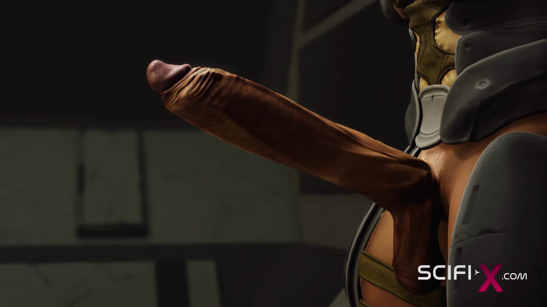 A sexy busty ebony gets fucked by a sci-fi soldier in the sci-fi cell