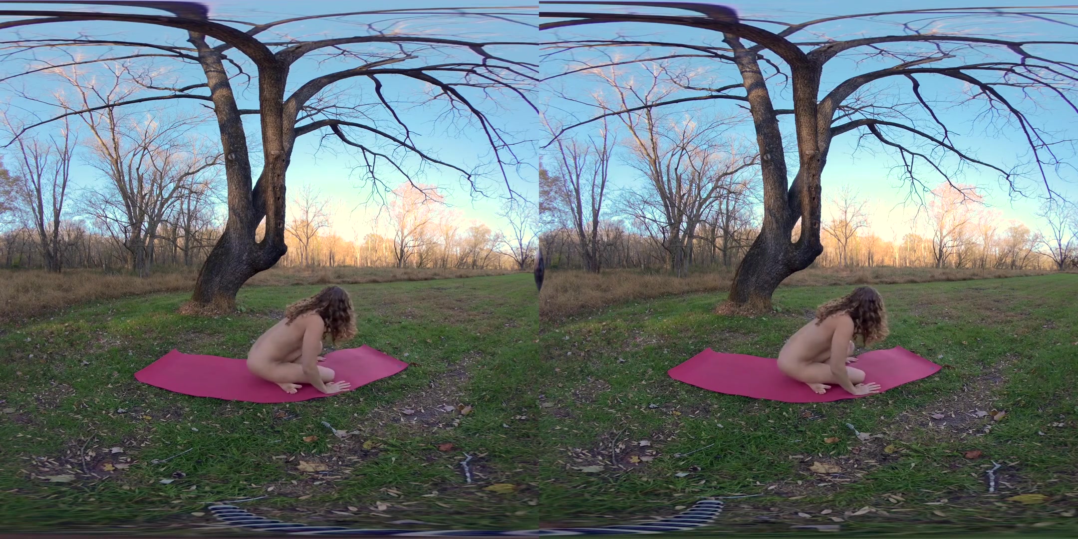 Guided Naked Yoga in Nature: Release Stress - Amateur Cutie in the Woods Outdoor Solo Scene