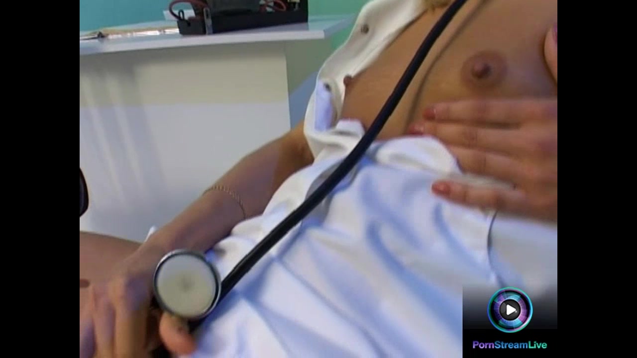 Foxy nurse rubbing her doctor's stethoscope