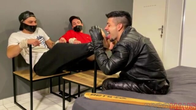 Tickle with tongue leather biker