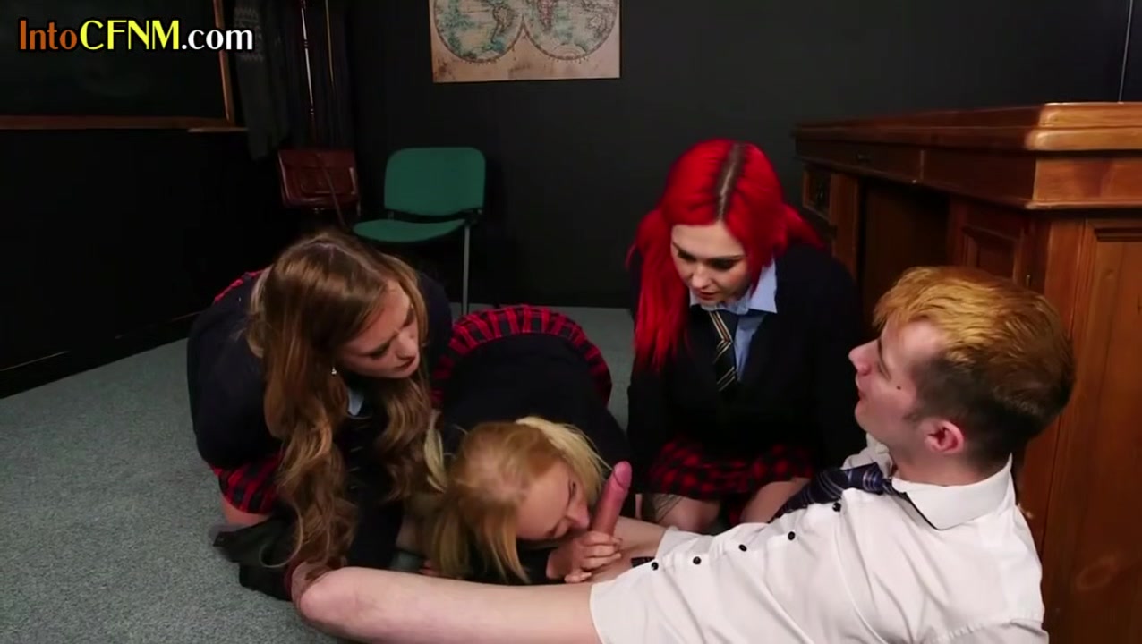 CFNM college femdoms jerk bondage guy in the classroom