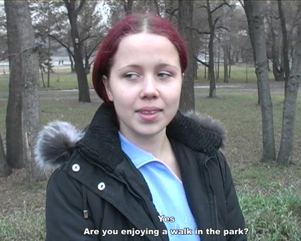 Redhead student 18+ sucks on the banks of the river for all to watch