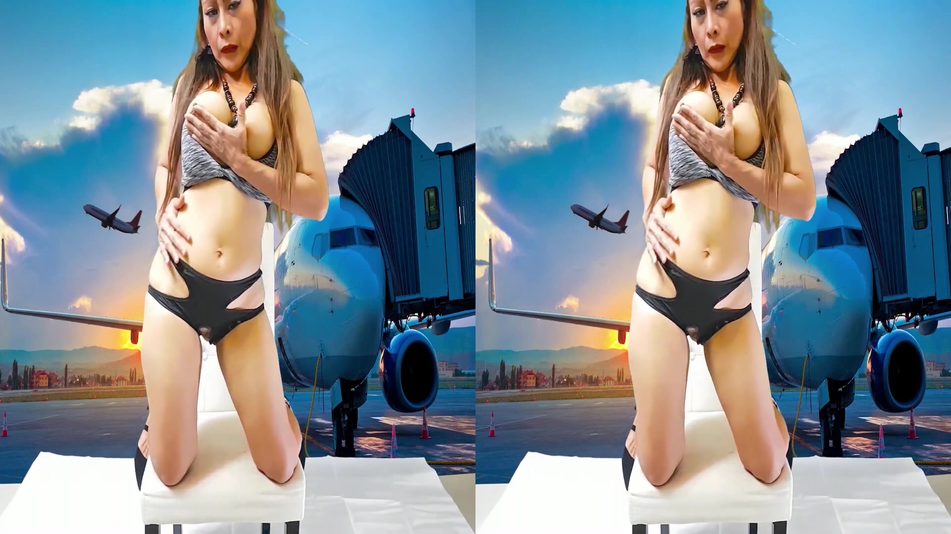 Princess Hola in Sizzling Hot Brunette Gets Naked in Front of a Plane - VRpussyVision