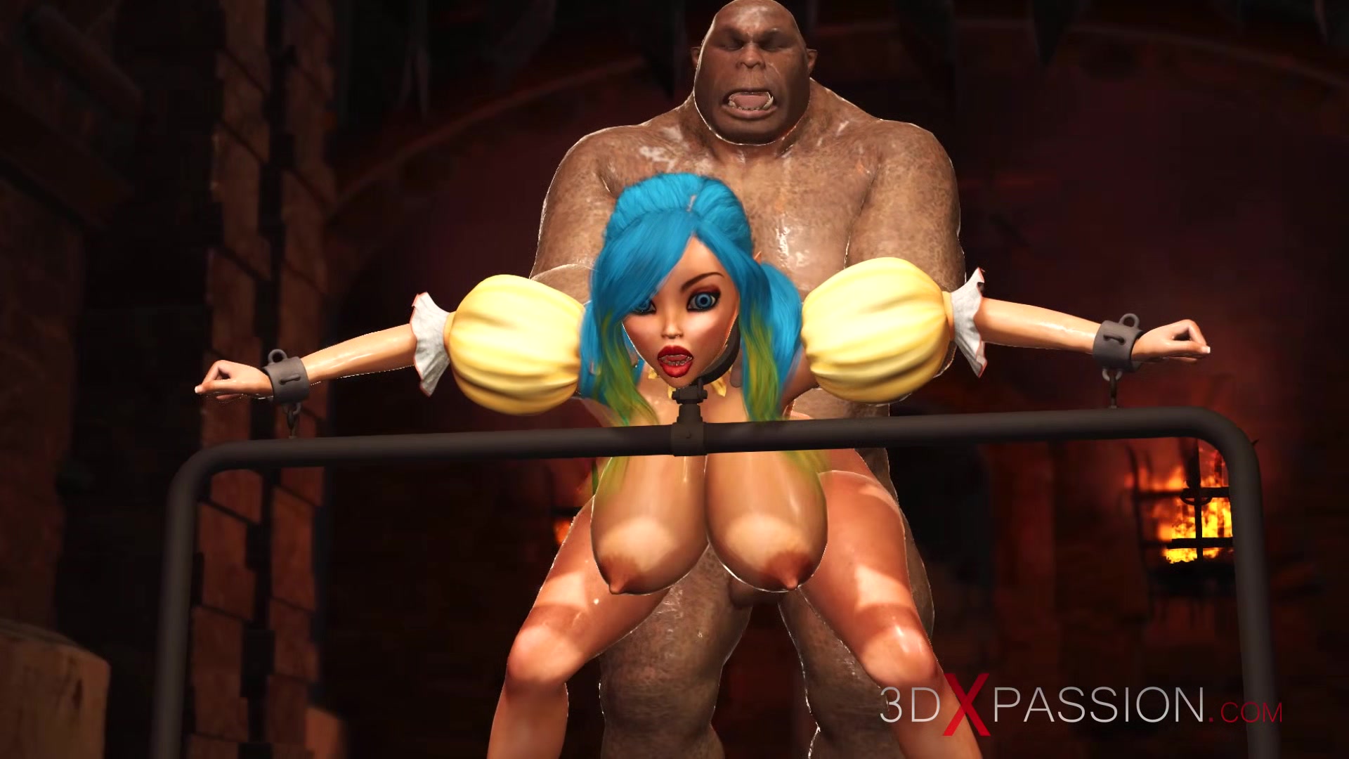 Beautiful female elf gets fucked by the big ogre in the dungeon