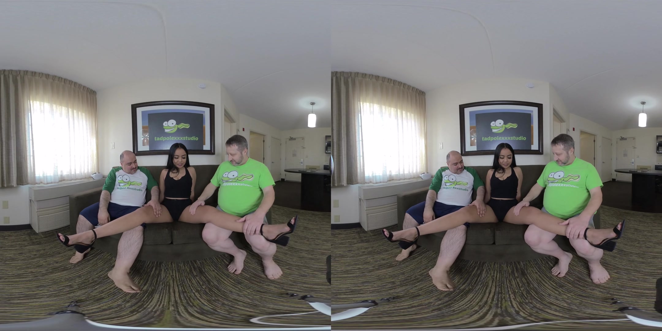 Luna Mills Fuck Two Older Guys on the Couch - TadPoleXXXStudio