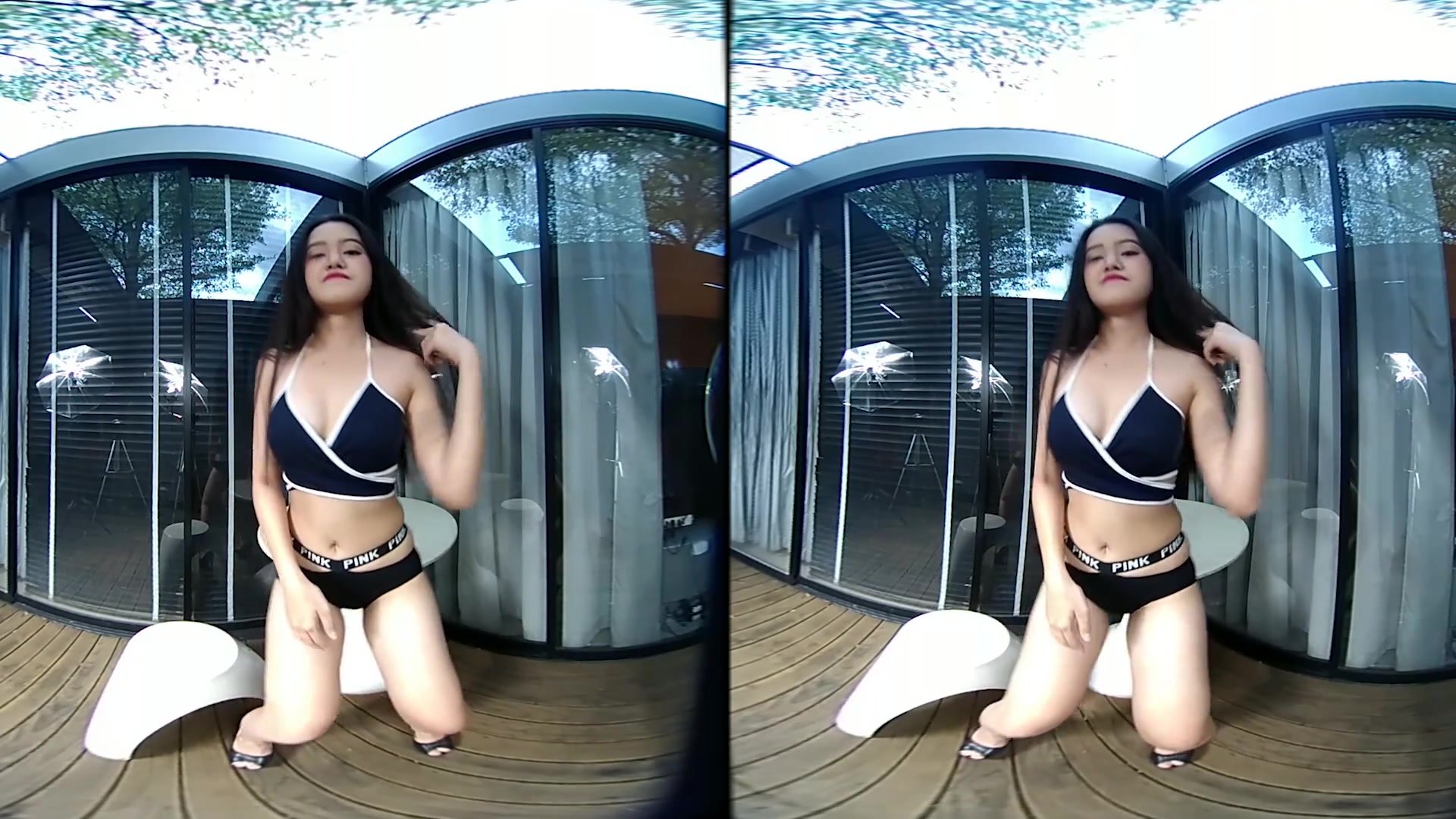 Asian teen 18+ In Black Bikini Videoshoots With Music - VRpussyVision