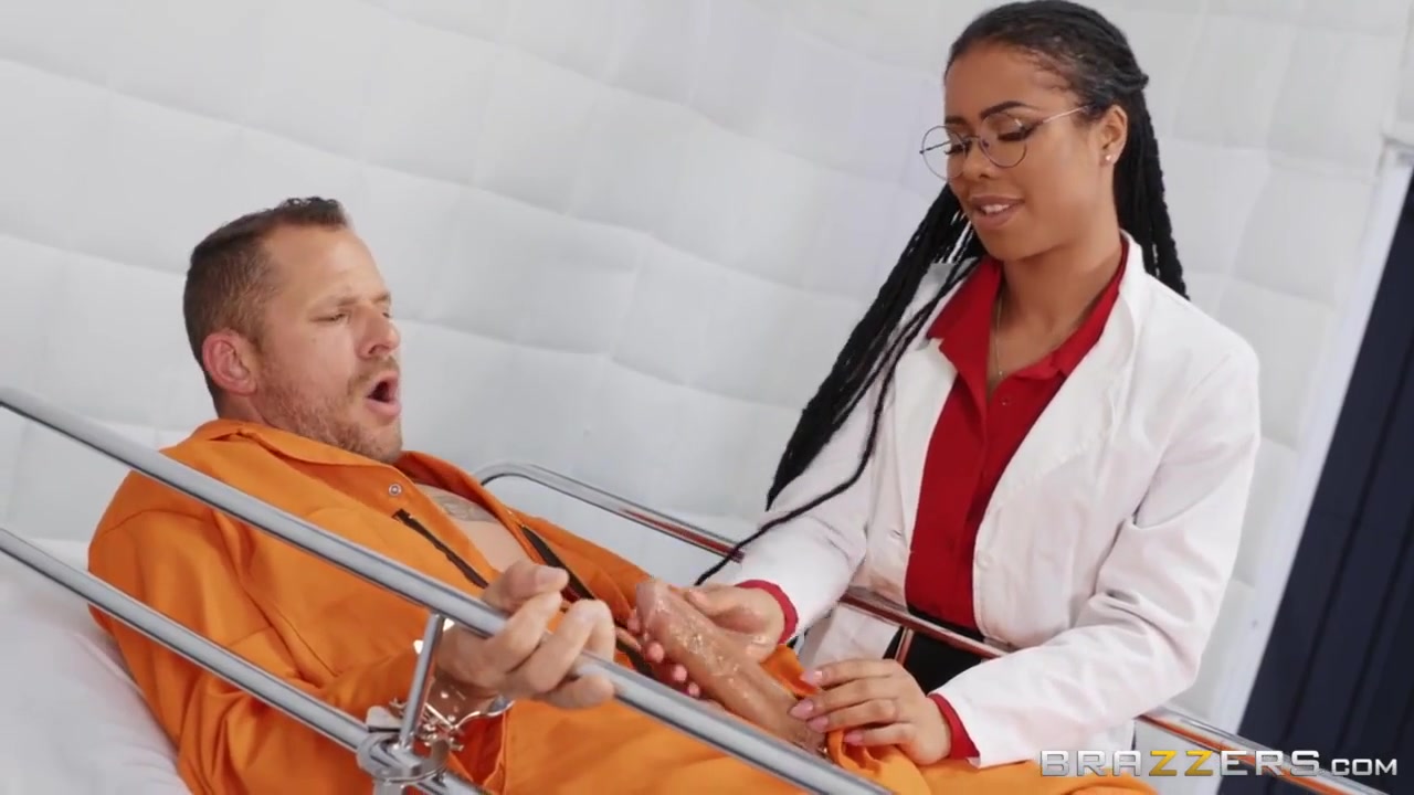 Scott Nails And Kira Noir In A Black Nurse Wanks A Prisoners Big White Cock Before Taking It Vaginally