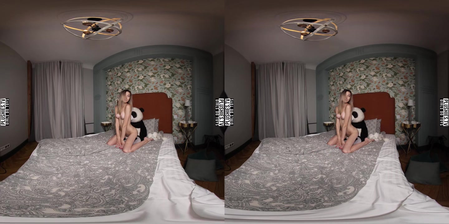 Model Celestine Beautiful Photoshoot With A Panda Bear BTS - PlushiesVR