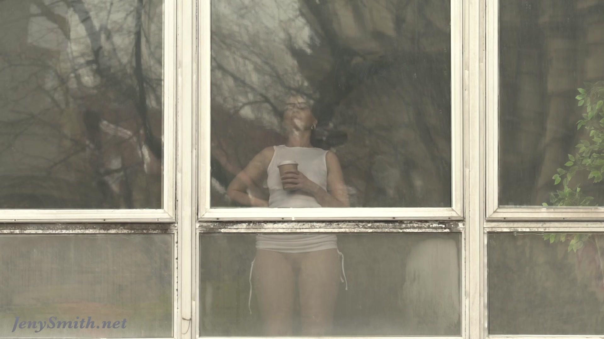 Jeny Smith teasing the strangers thru the window