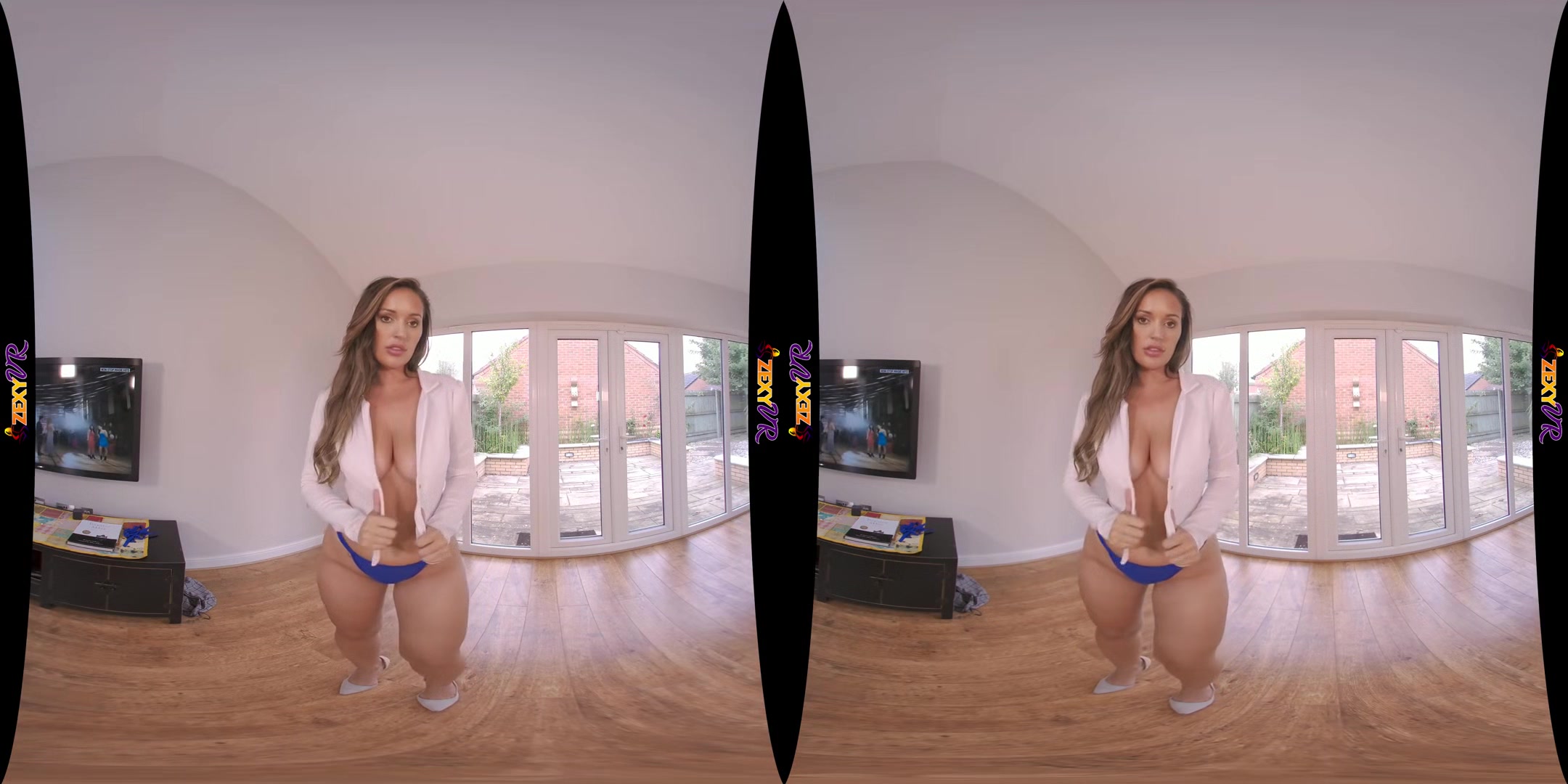 Bursting Out - Big Tit Brunette Striptease - SexLikeReal