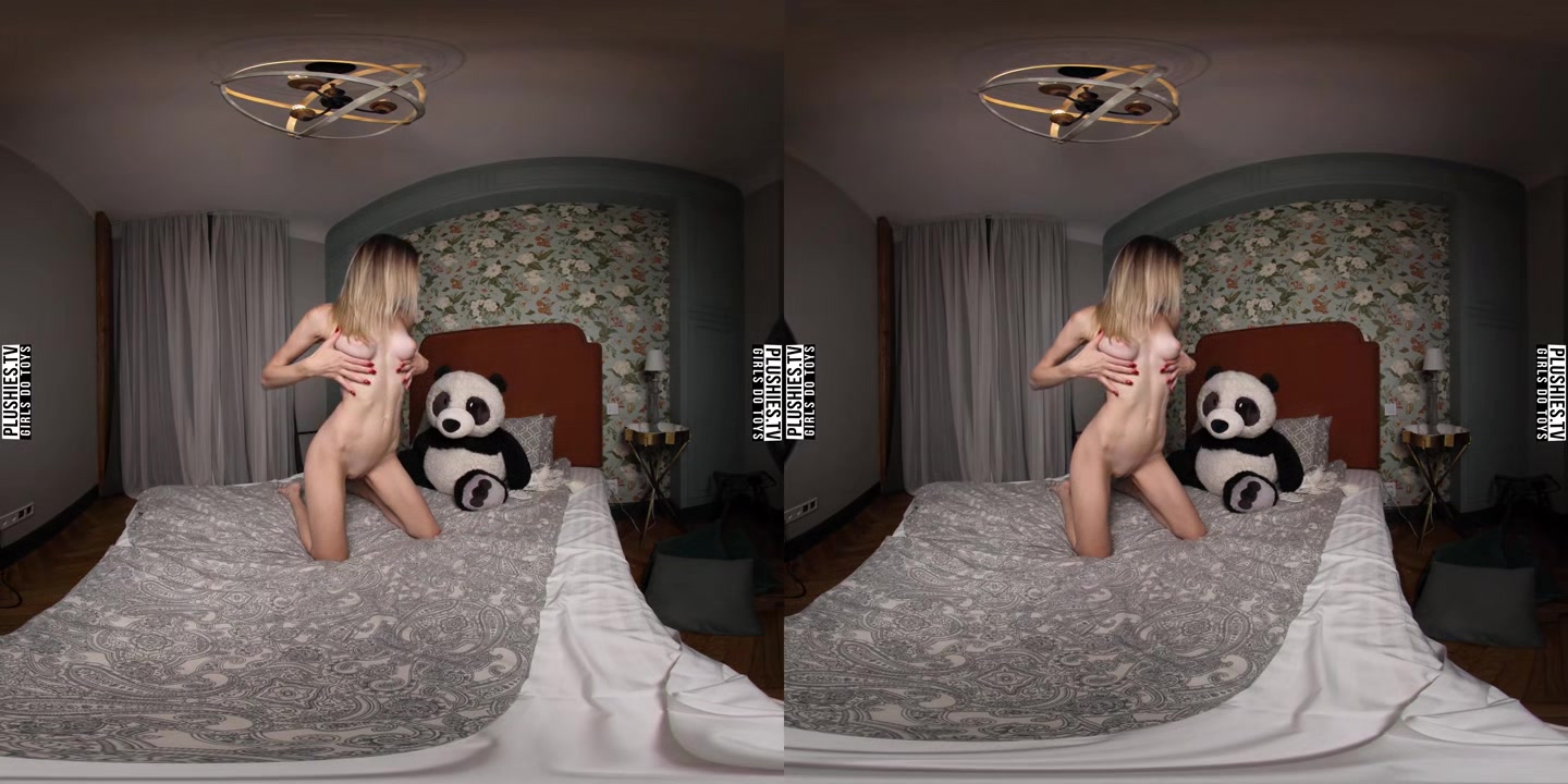 Model Celestine Beautiful Photoshoot With A Panda Bear BTS - PlushiesVR