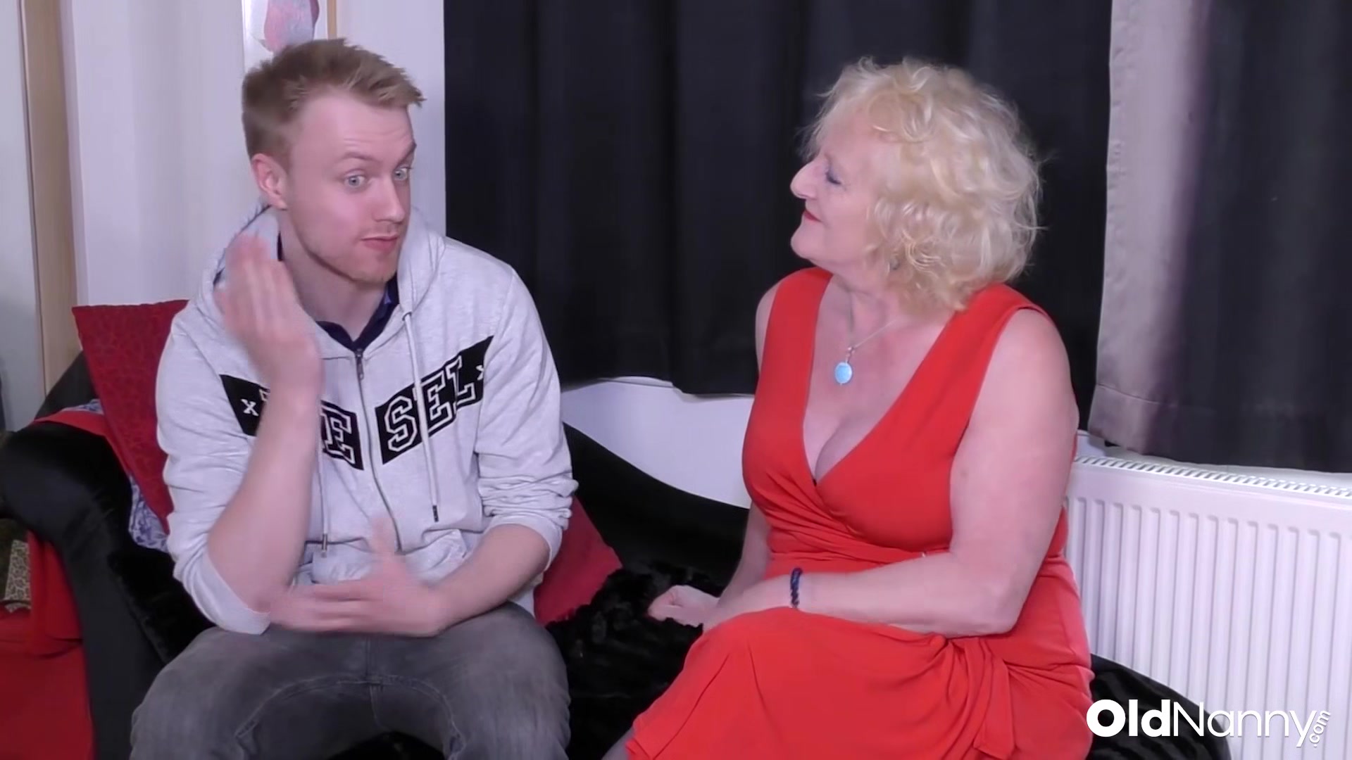 Blonde Granny In Red Dress Seduces Horny Guy For Hot Fuck