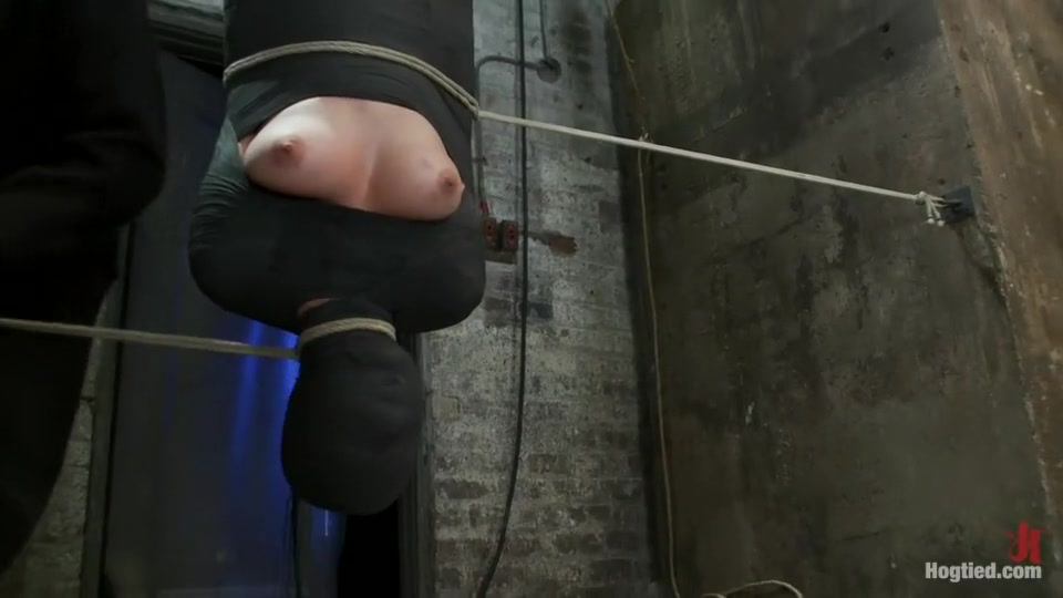 Cute little blond girl is mummified, vibrator stuck on her clit. Hung upside down to cum & cum.