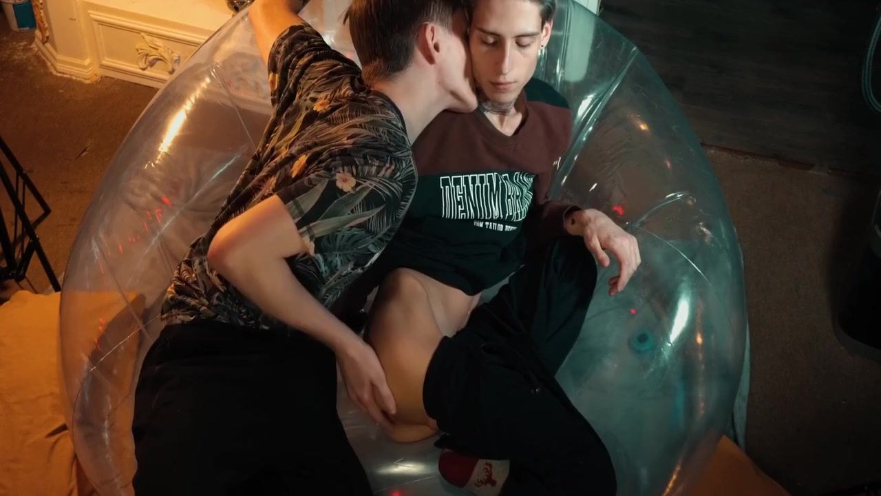 Two Sweet Guys Share An Inflatable Chair. 14 Min