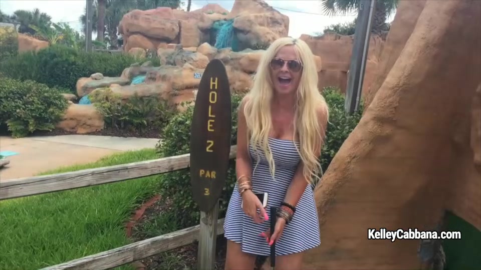 Busty MILF Kelley Cabbana matrubates with red bal on the golf court