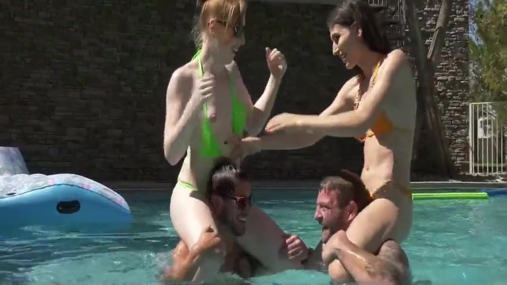 Aubrey Kate, Dante Colle And Mason Lear - Pool Party Turns Into Wild Shemale Orgy