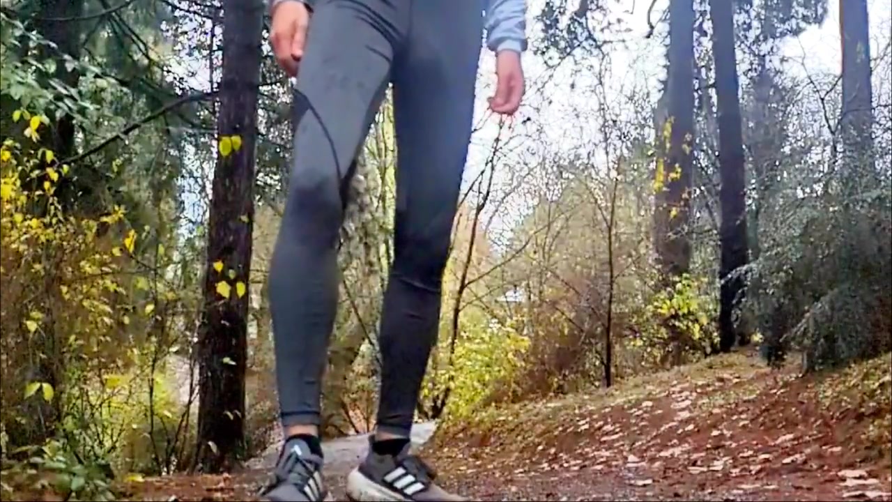 Rainy Run In Spandex. Watch Step dad Freeballing And Showing Off My Bulging Dickprint In The Rain