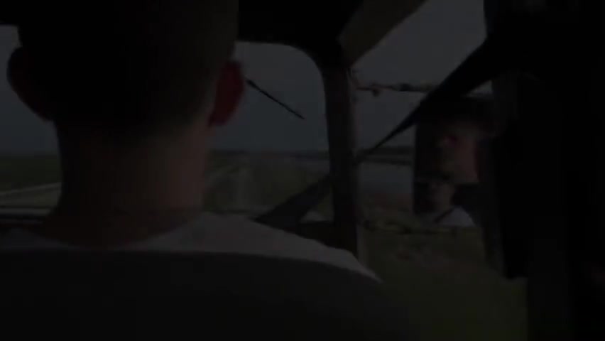 Muscular army hunks outdoors buttfuck in car