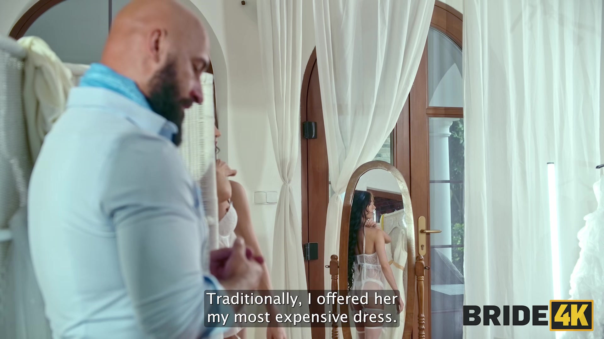 BRIDE4K. Sexy skinny brunette gave her young body to a wedding salon owner with a huge dick