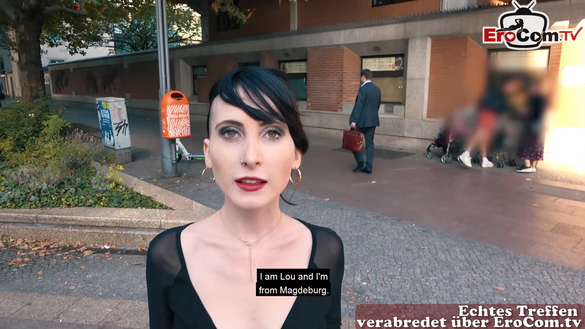 German skinny punk student teen 18+ public pick up street casting for EroCom Date POV
