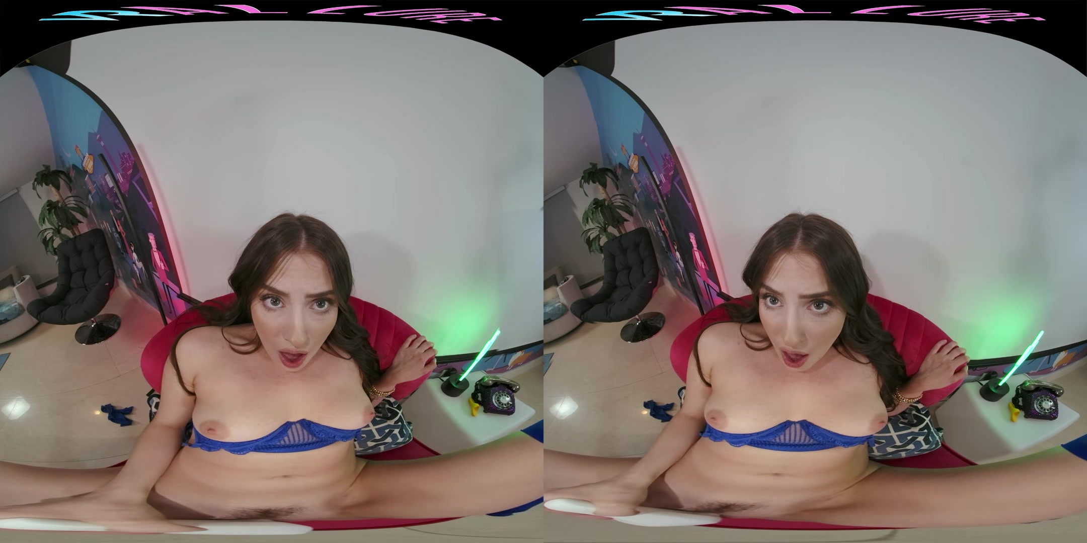Naughty brunette lets you watch as she masturbates in virtual reality
