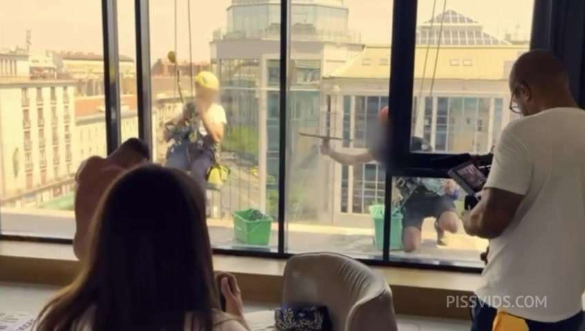 Anal pissing, fucking in front of windows cleaners - PissVids