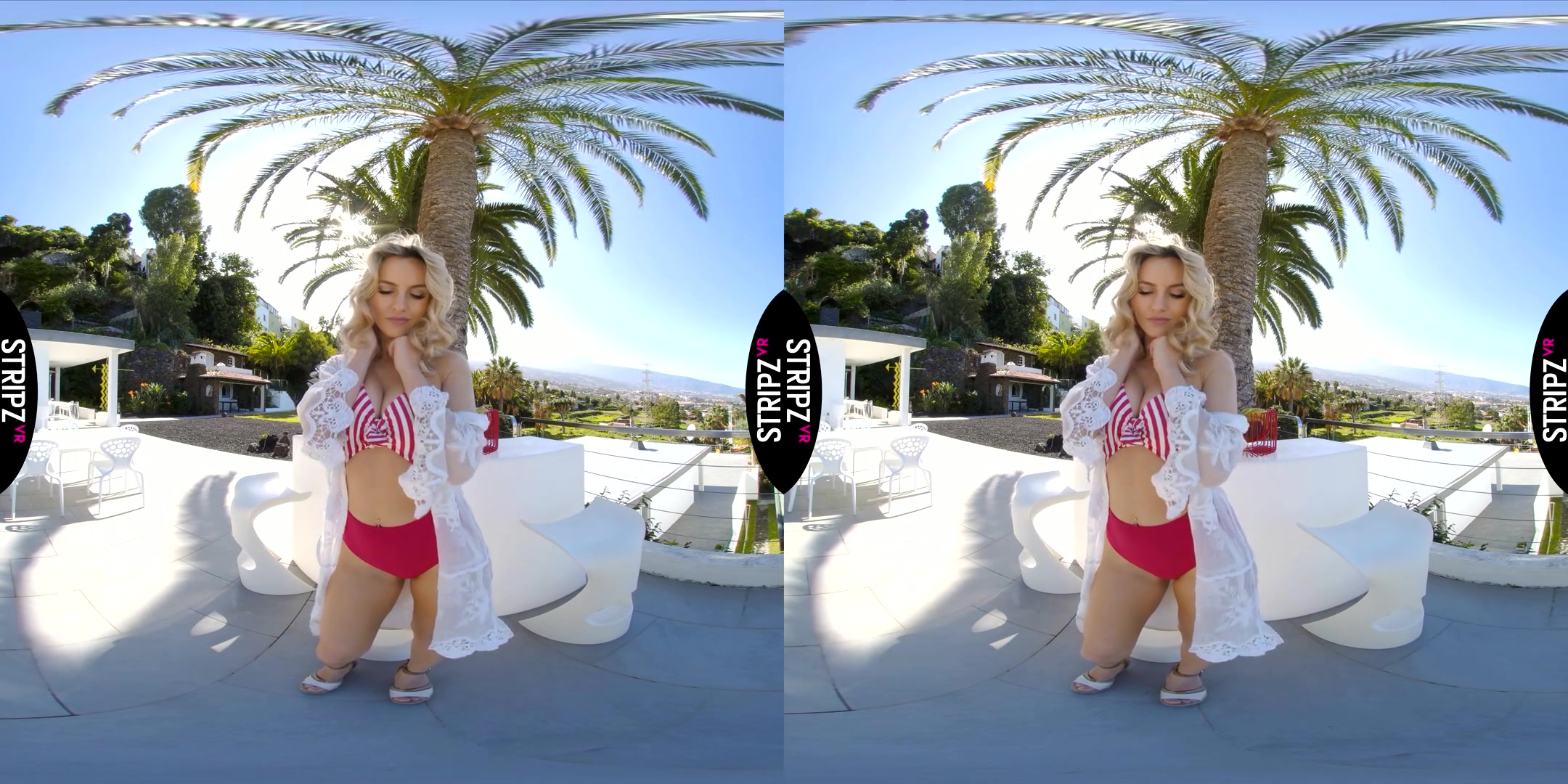 Pop Ya Cork - Shaved Blonde Striptease Outdoors