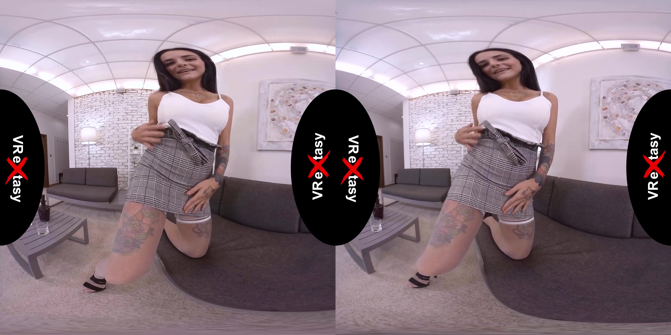 Barbie Esm - Solo in White Stockings - Big Tits Brunette Stripping and Masturbating