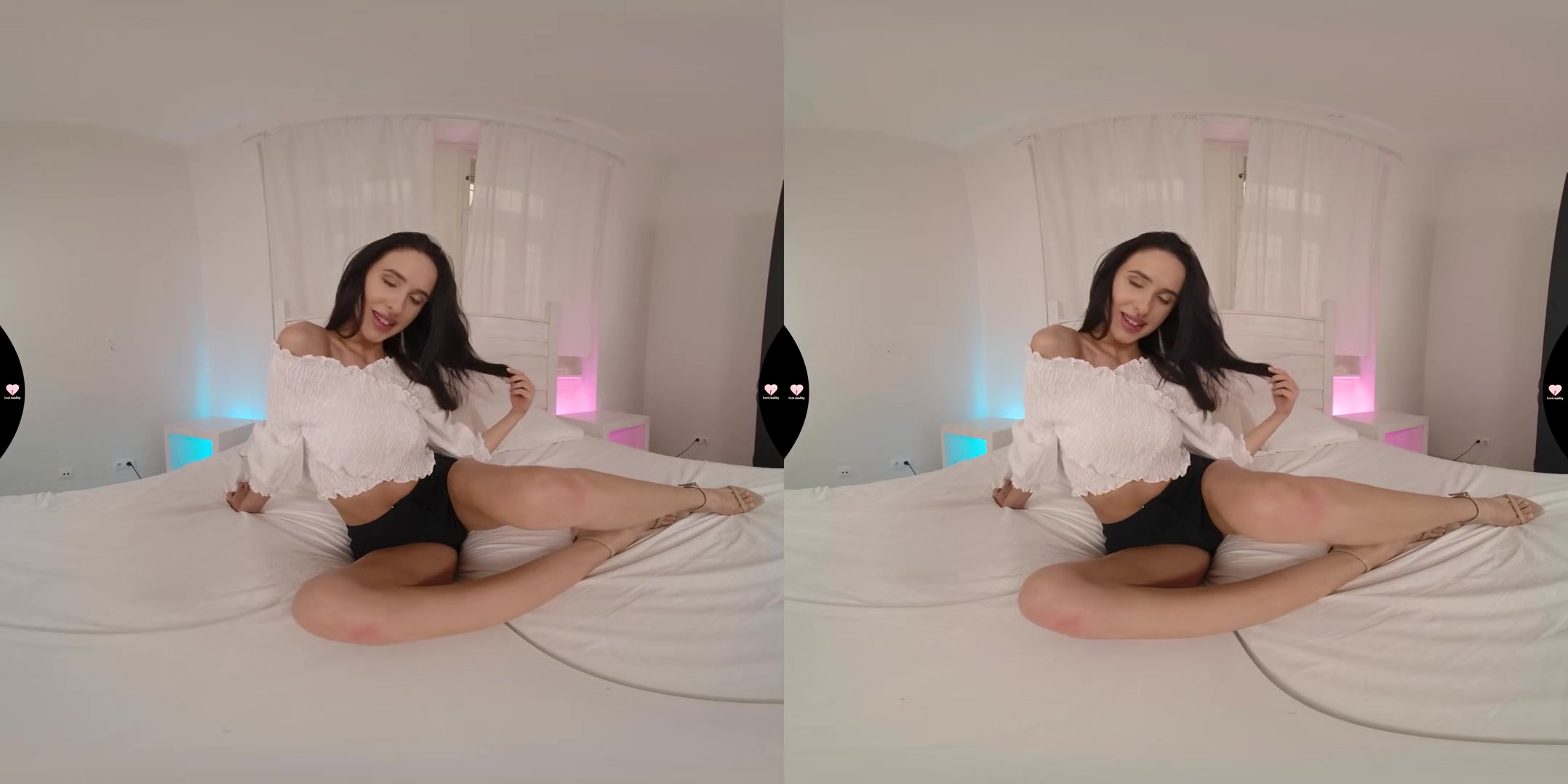 Hot Brunette Alyssa On Her Bed - Solo Model Striptease Fingering Shaved Pussy