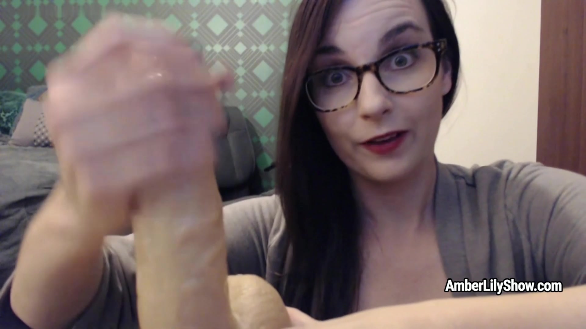 Amber Lily touches and blows occasionaly founded huge dildo