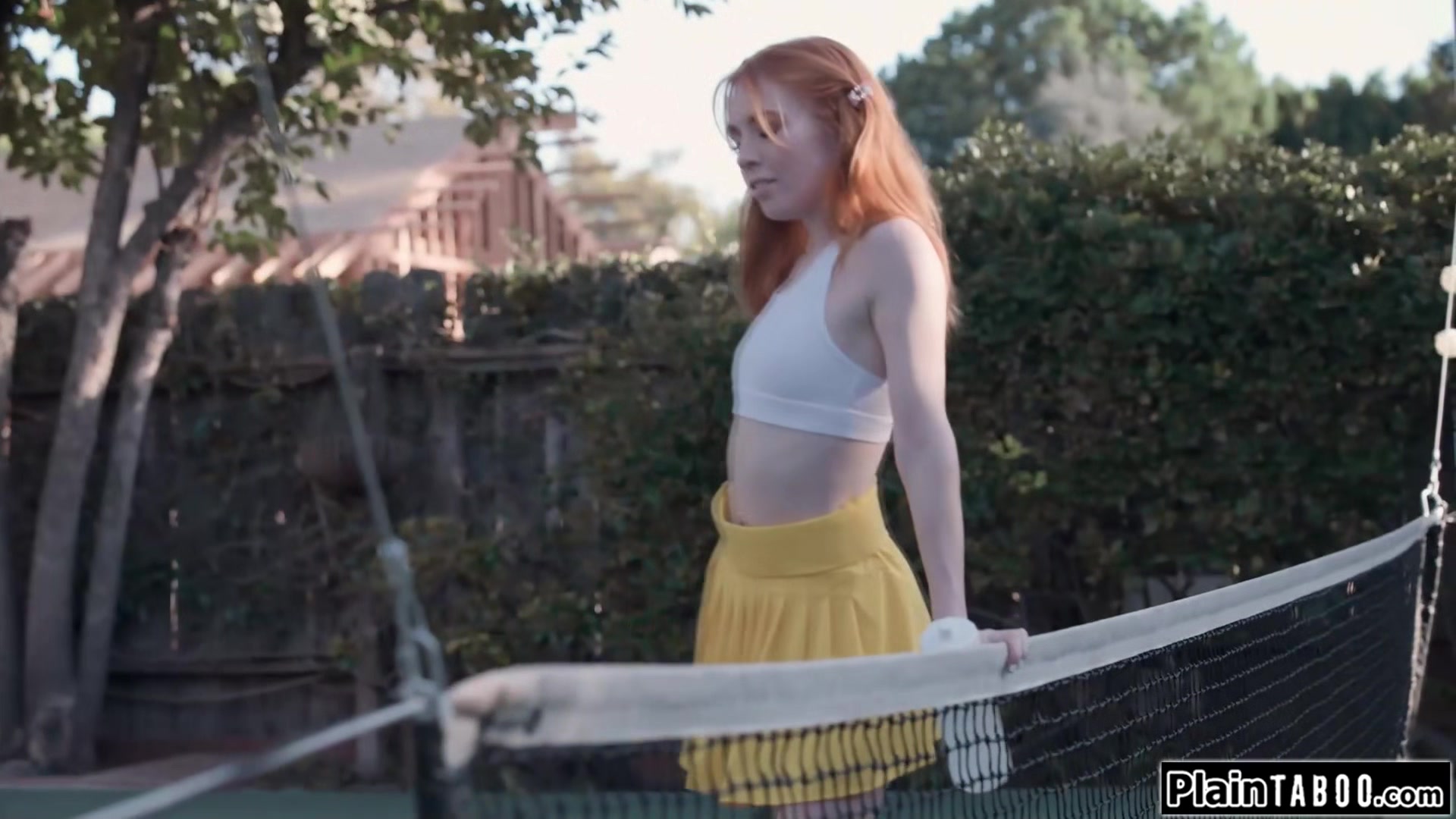 Tennis coach makes petite redhead squirt from pussy fucking