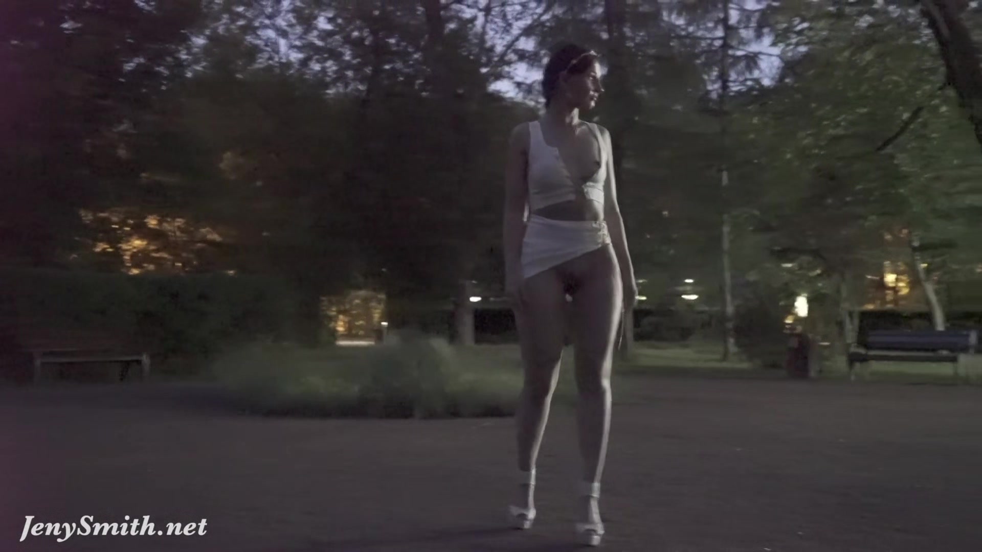 Jeny Smith tests her new suit. Flashing in public