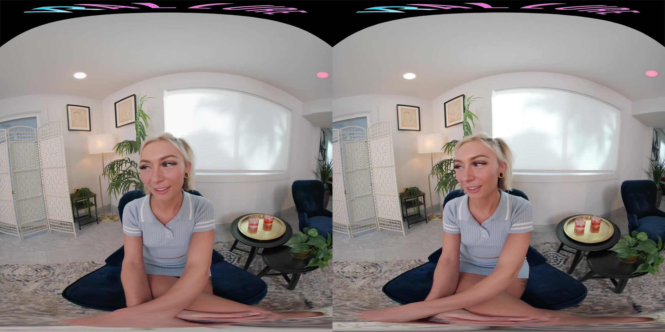 Petite blonde plays with her toys for you in VR