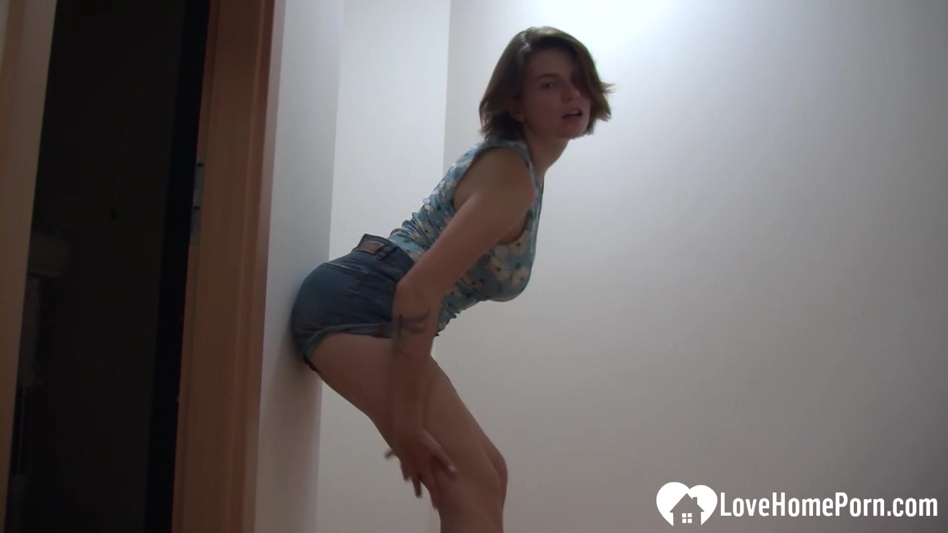 Hot stepsister gets caught masturbating in the hallway