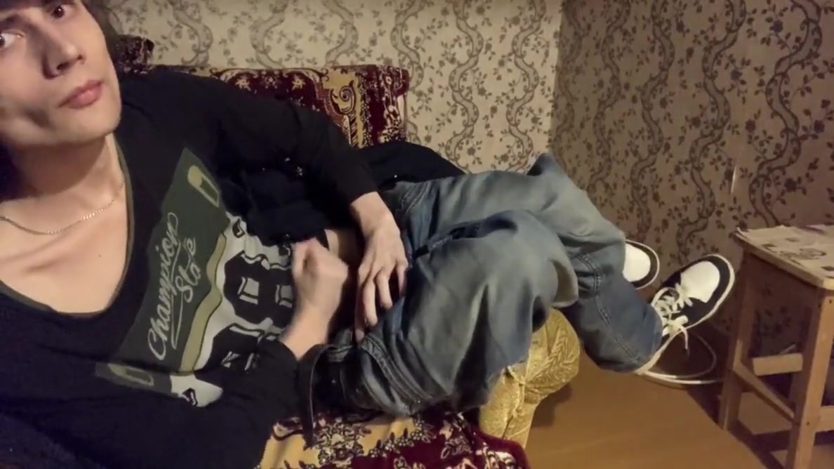 A Boy In Sneakers Masturbates In The Dark On An Armchair